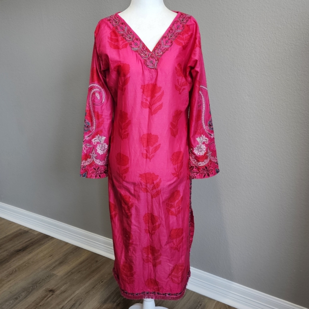 Traditional Kurta Magenta Pink Floral Embroidered Shirt